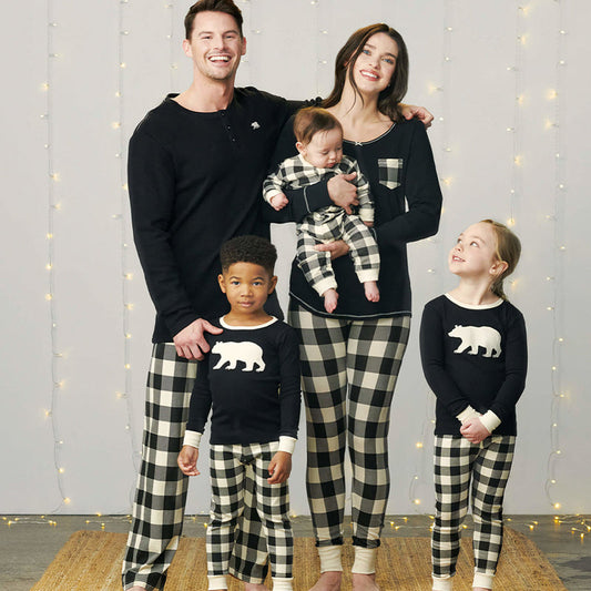 Black & Cream Plaid Bear Family Matching Pyjamas